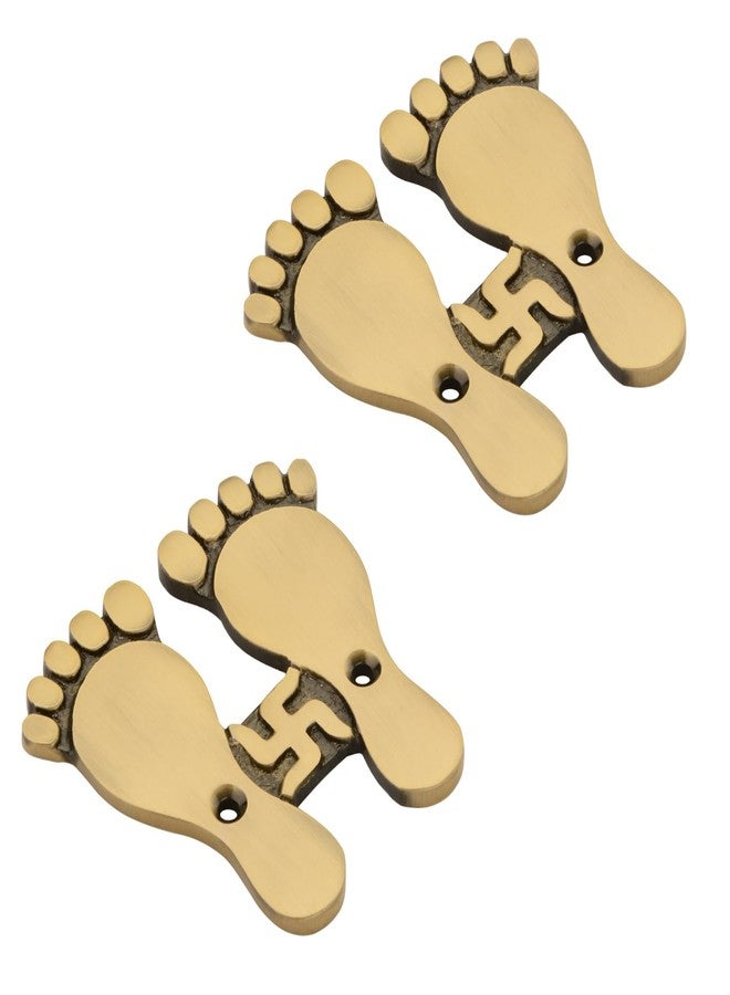 DEVDECOR Handcrafted Brass Lakshmi Charan Paduka with Swastik | Traditional Footprints for Mandir & Home Decor 7.62 x 7.62 cm, Gold Finish - Image 2